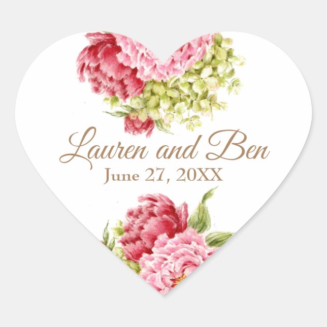 Peonies and Hydrangea Heart Stickers (Front)