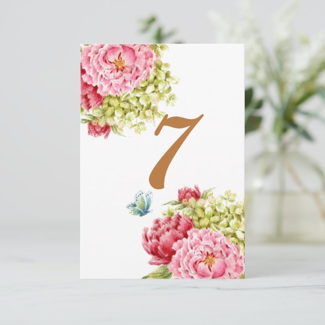 Peonies and Hydrangea Table Card No 7 (Standing Front)