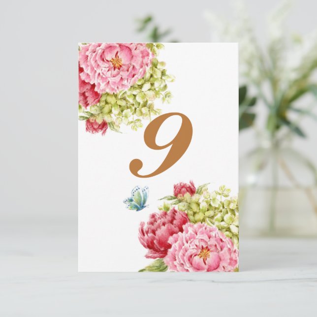 Peonies and Hydrangea Table Card No 9 (Standing Front)