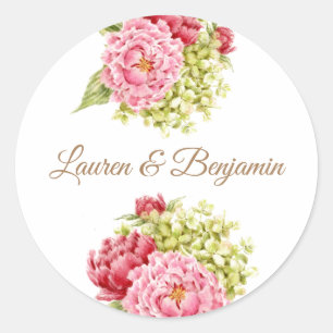 Peonies and Hydrangea Wedding Round Stickers