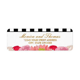 Peonies and Stripes Return Address Label