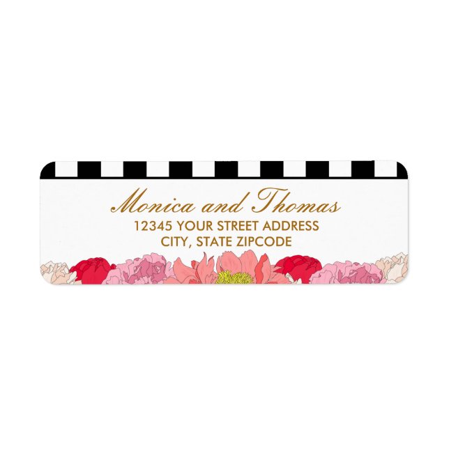 Peonies and Stripes Return Address Label (Front)