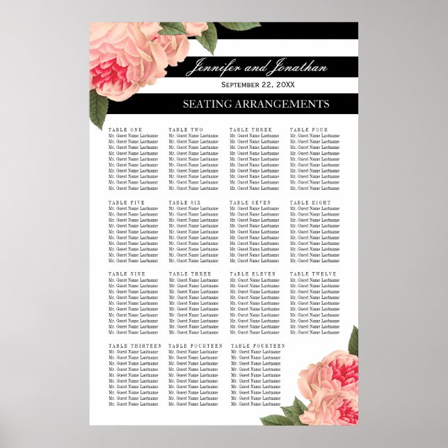 Peonies and Stripes Seating Arrangement Poster (Front)