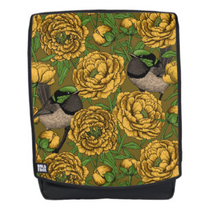Peonies and wrens backpack