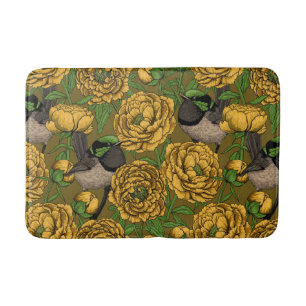 Peonies and wrens bath mat