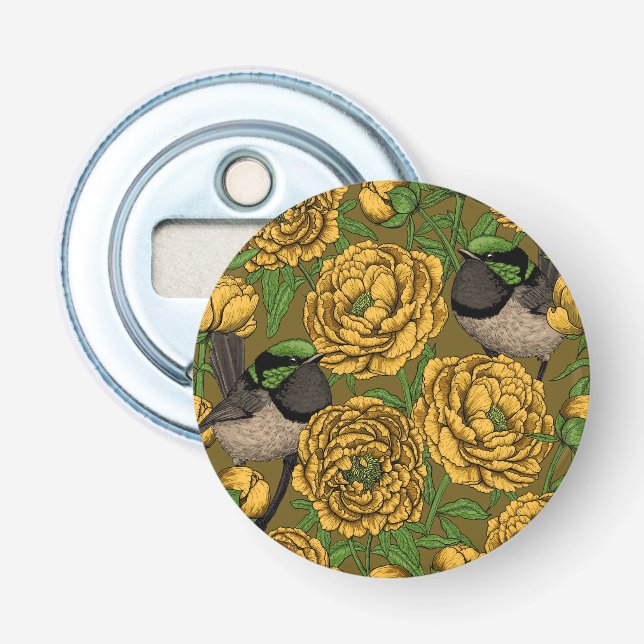 Peonies and wrens bottle opener (Front)
