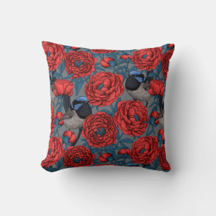 Peonies and wrens cushion