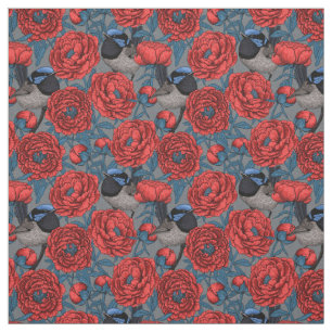Peonies and wrens fabric