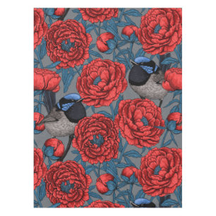 Peonies and wrens tablecloth