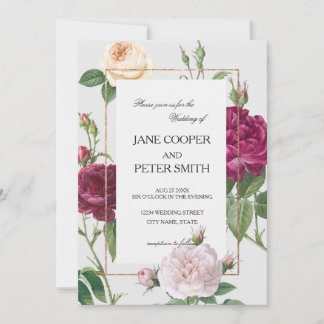 Peonies arrangement. Budget Wedding Invitation