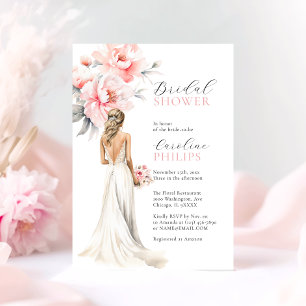 Peonies Blush Pink Bride Dress BRIDAL SHOWER Invitation