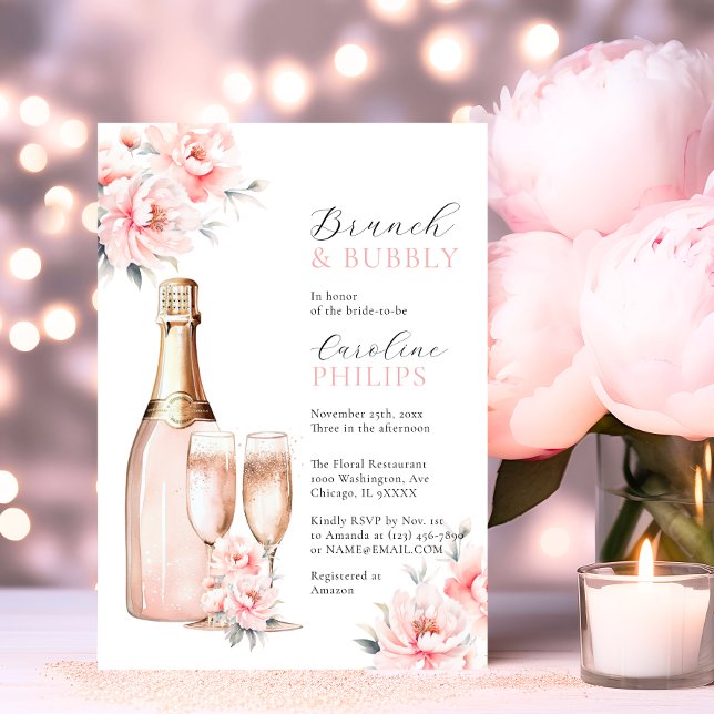 Peonies Blush Pink Brunch & Bubbly BRIDAL SHOWER Invitation (Peonies Blush Pink Brunch & Bubbly BRIDAL SHOWER Invitation)