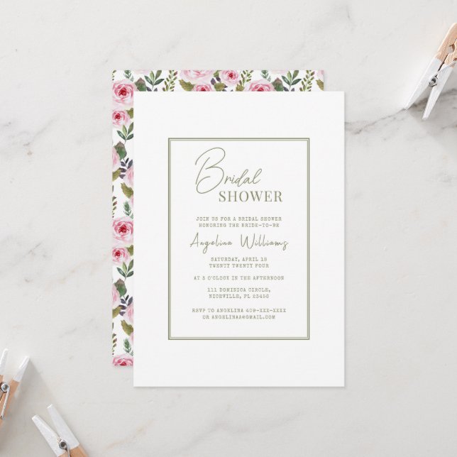 Peonies Bridal Shower Invitation (Front/Back In Situ)