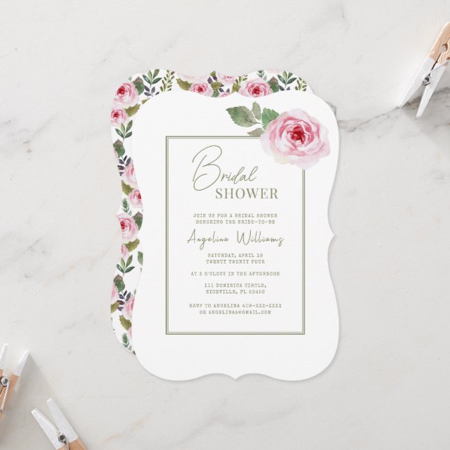 Peonies Bridal Shower Invitation (Front/Back In Situ)