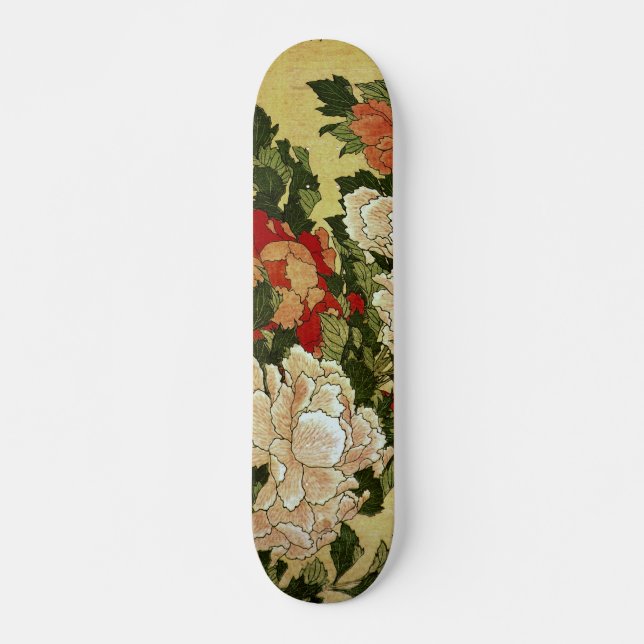 Peonies & Butterflies Hokusai Japanese Fine Art Skateboard (Front)