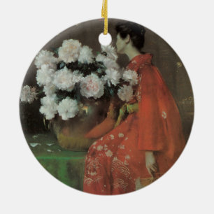 Peonies by William Merritt Chase, Vintage Fine Art Ceramic Ornament
