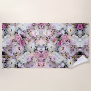 Peonies & Cherry Blossoms in Soft Gradient Luxury Beach Towel