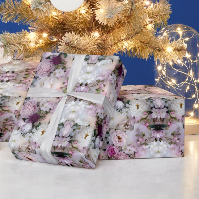 Peonies & Cherry Blossoms in Soft Gradient Luxury Wrapping Paper (Holidays)