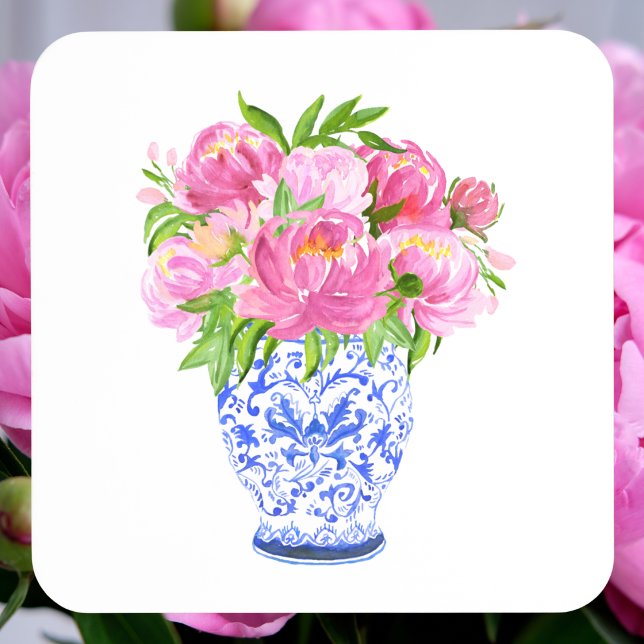 Peonies Chinoiserie Vase Coaster (Creator Uploaded)