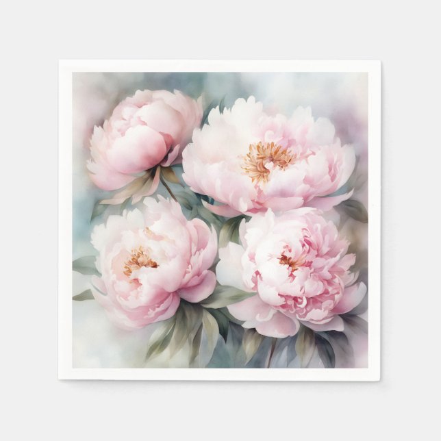 Peonies Dreams Flowers Watercolor Napkin (Front)