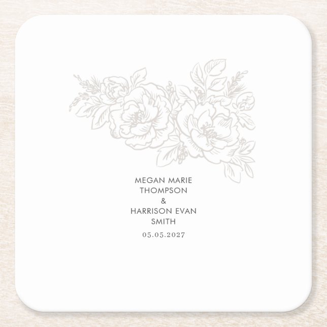  Peonies elegant flower corner Square Paper Coaster (Front)