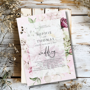 Peonies elegant wedding invitation