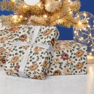 Peonies & Eucalyptus in Warm Sophisticated Neutral Wrapping Paper