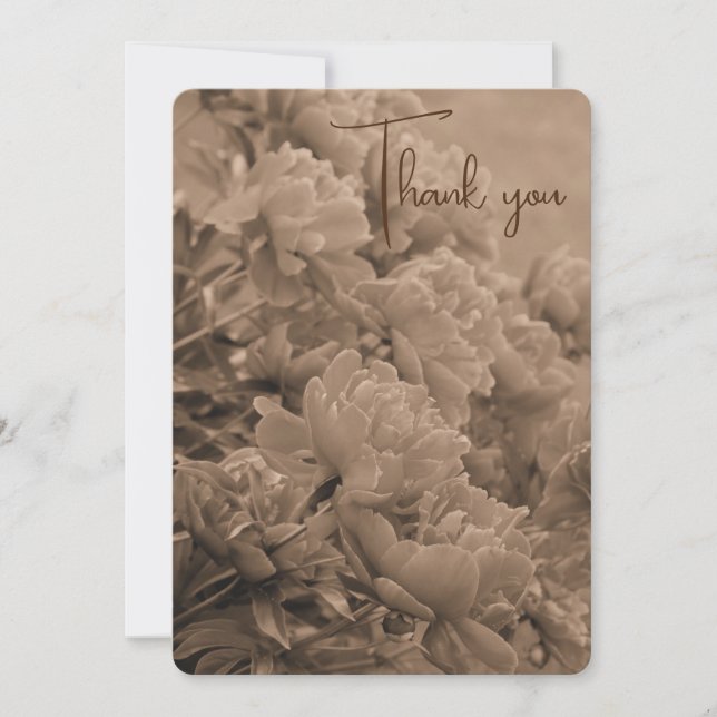 Peonies Facing the Light in Sepia Thank You Card (Front)
