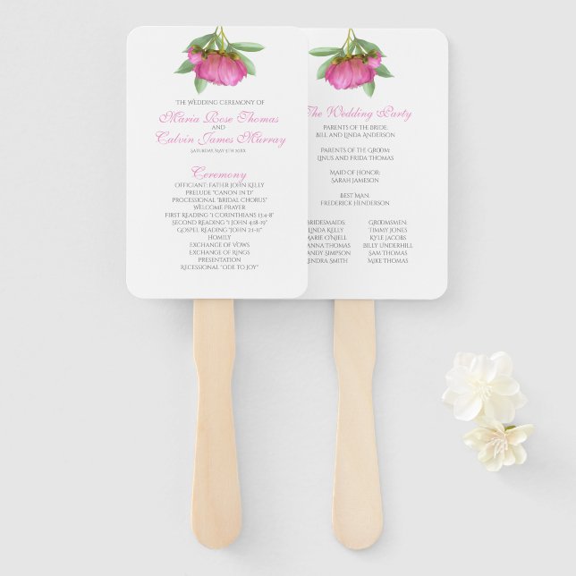 Peonies Fan Wedding Program (Front and Back)