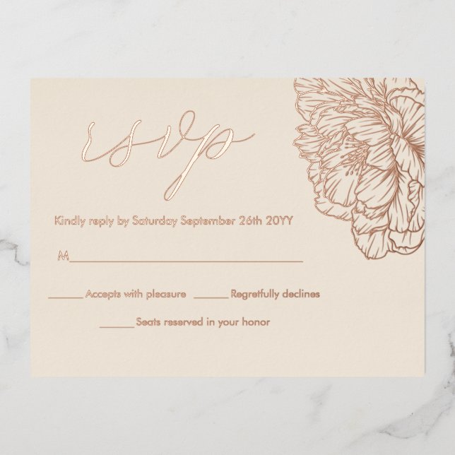 Peonies Floral Elegant REAL Rose Gold RSVP Cards (Front)
