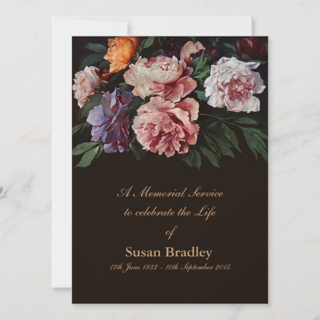 Peonies Floral Painting 1 Funeral Announcement (Front)