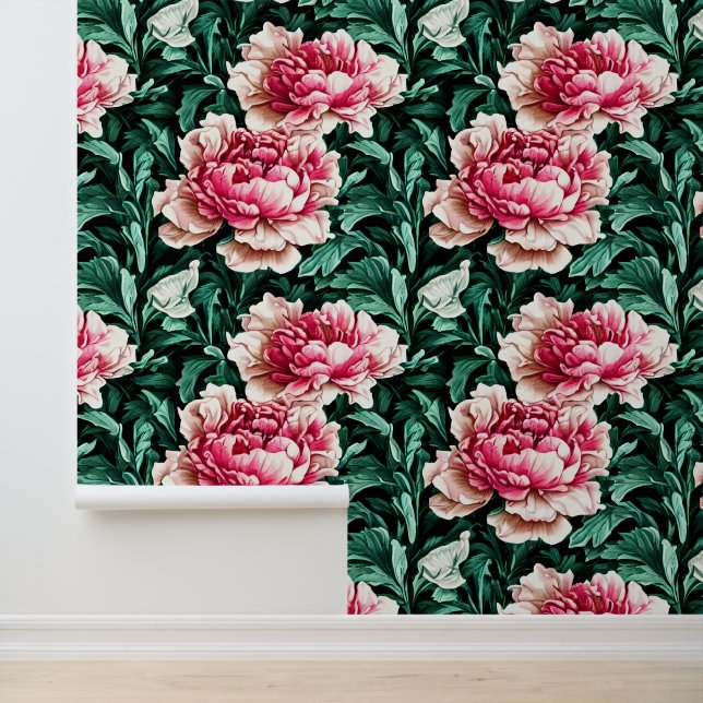Peonies floral pattern large flower pattern chic wallpaper (Application)