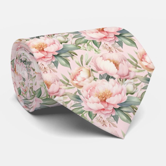 Peonies Floral Peony Flowers Tie (Rolled)