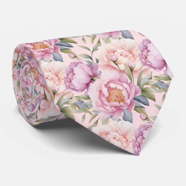 Peonies Floral Peony Flowers Tie (Rolled)