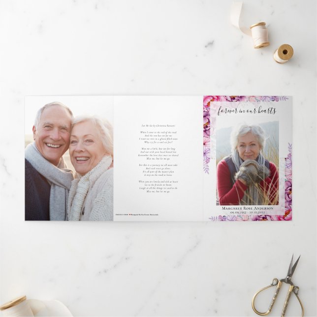 Peonies Floral Photo Memorial Card (Outside)