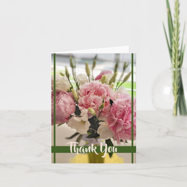 Peonies Floral Pink  Thank You Card (Front)
