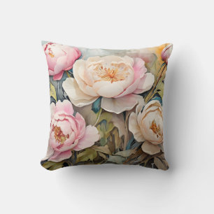 Peonies Flower Pastel Watercolor Spring Cushion