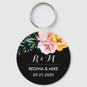 Peonies Flower Spring Wedding Monogram Key Ring
