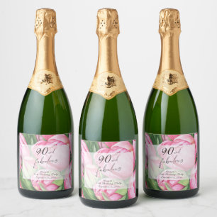 Peonies flowers 90th Birthday Party  Sparkling Wine Label