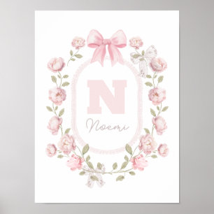 peonies frame initial name baby girl poster