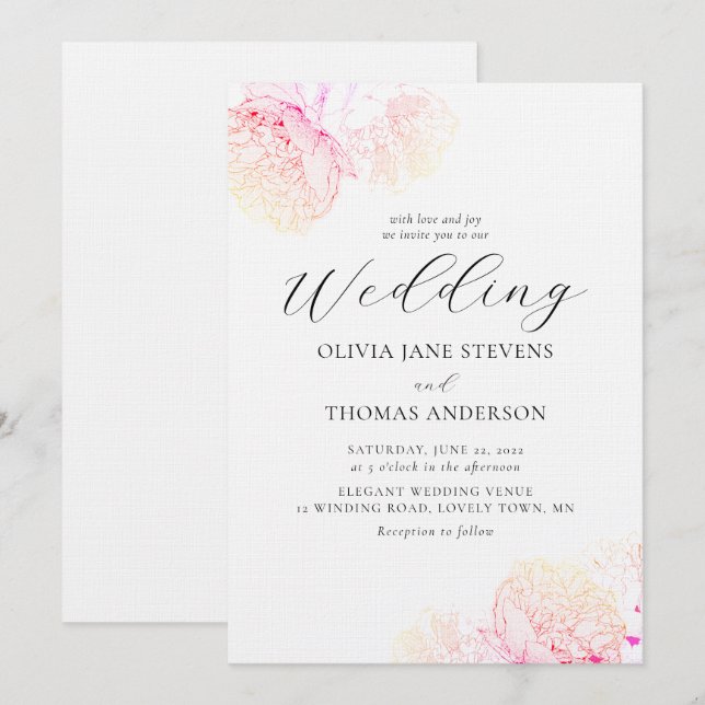 Peonies Gold Elegant Modern Classic Floral Wedding Invitation (Front/Back)
