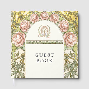 Peonies Gold Wedding Art Nouveau Guest Book