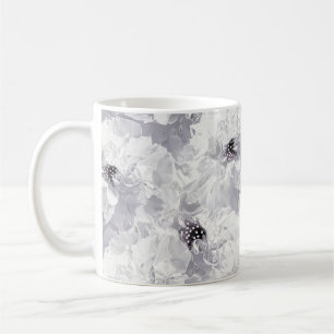Peonies, grey and white, floral, white flowers coffee mug
