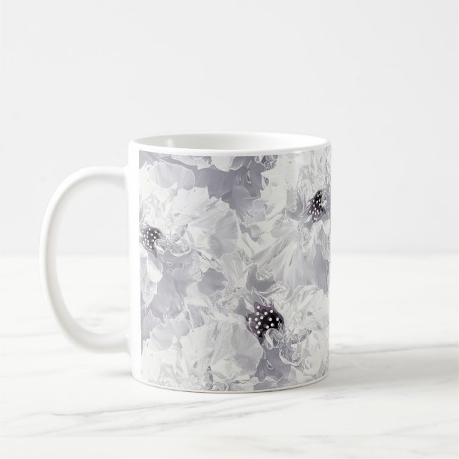 Peonies, grey and white, floral, white flowers coffee mug (Left)