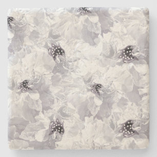 Peonies, grey and white, floral, white flowers stone coaster