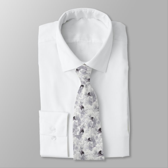 Peonies, grey and white, floral, white flowers tie (Tied)