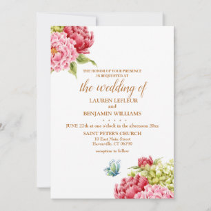 Peonies Hydrangea Elegant Wedding Invitation