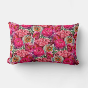 Peonies & Hydrangea Flowers Lumbar Cushion
