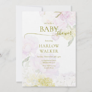 Peonies Hydrangea Pastel Watercolor Baby Shower Invitation