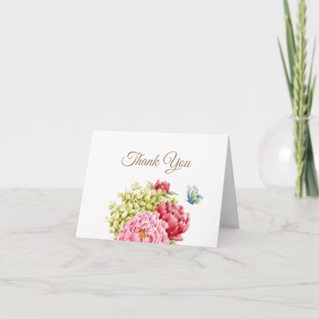 Peonies Hydrangea Thank You Card Blank (Front)